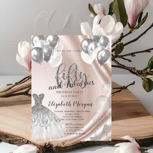 Silver High Heels Dress Balloons 50. Geburtstag Einladung