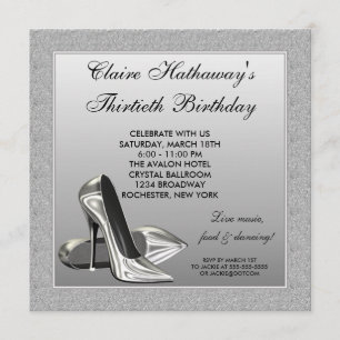 Silver High Heels Frauen 30. Geburtstag Einladung