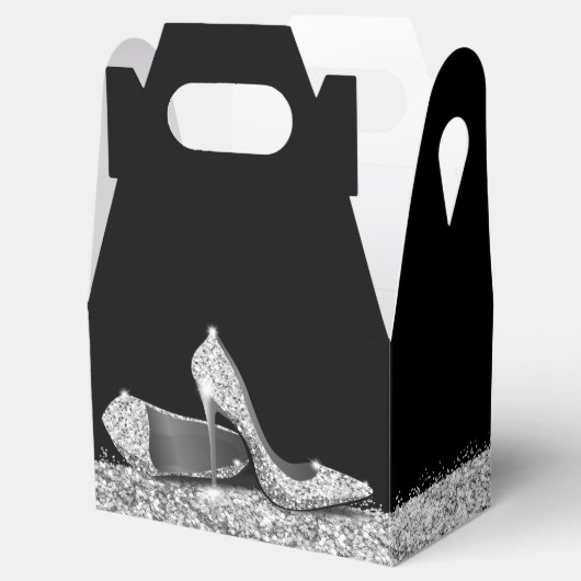 Silver High Heels Glitzer Confetti Elegante Schwar Geschenkschachtel (Geöffnet)