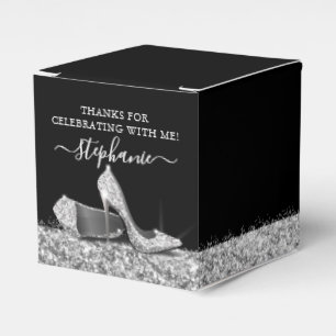 Silver High Heels Glitzer Glam Geburtstagsparty Geschenkschachtel