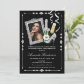 Silver High Heels und Champagne Frauen zum Geburts Einladung (Stehend Vorderseite)