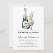 Silver High Heels und Champagne Frauen zum Geburts Einladung (Vorderseite)