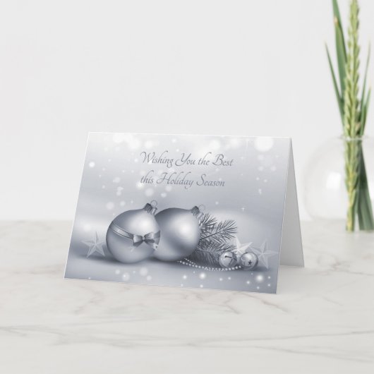 Silver Holiday Ornaments Feiertagskarte (Vorderseite)
