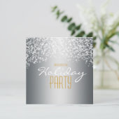 Silver Holiday Party Glitzer Sparkle Einladung (Stehend Vorderseite)