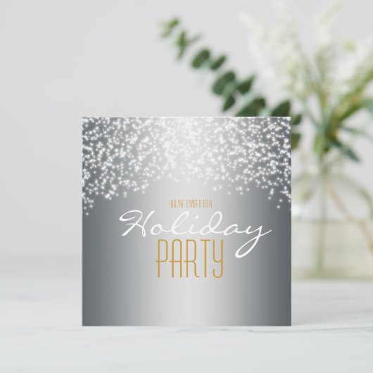 Silver Holiday Party Glitzer Sparkle Einladung (Stehend Vorderseite)