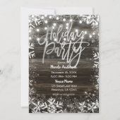 Silver Holiday Party Wood & Winter Schneeflocken H Einladung (Vorderseite)