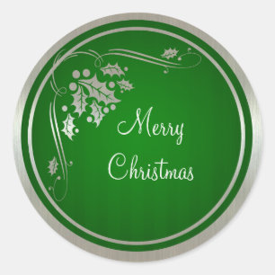 Silver Holly und Wirbel auf Green Xmas Stickers
