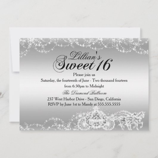 Silver Horse Carriage Princess Sweet 16 Invite Einladung (Vorderseite)