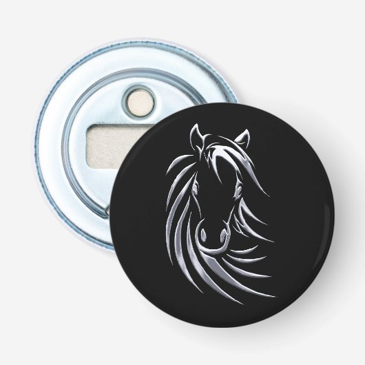 Silver Horse Head auf Black Flaschenöffner (Vorderseite)