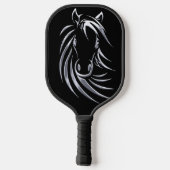 Silver Horse Head auf Black Pickleball Schläger (Rückseite)