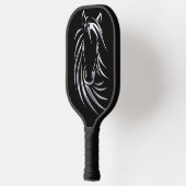 Silver Horse Head auf Black Pickleball Schläger (Links)