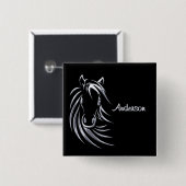 Silver Horse Head auf Personalisiertem Schwarzen S Button (Vorne & Hinten)