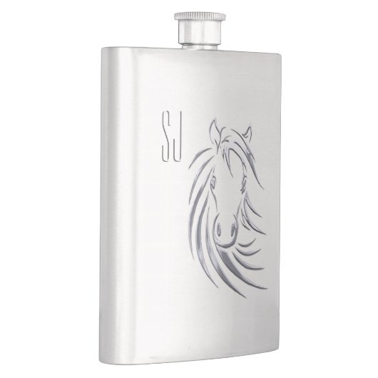 Silver Horse Head Monogram Flachmann (Rechts)
