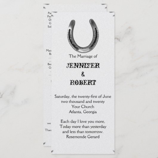 Silver Horseshoe auf dem Programm für Weißhochzeit (Vorne/Hinten)