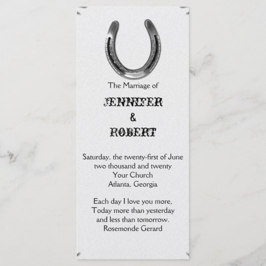 Silver Horseshoe auf dem Programm für Weißhochzeit (Vorderseite)