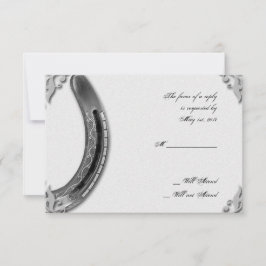 Silver Horseshoe auf der White Wedding Response Ca RSVP Karte