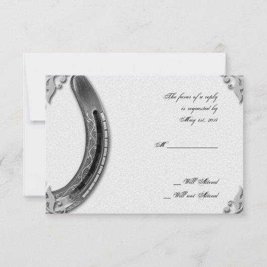 Silver Horseshoe auf der White Wedding Response Ca RSVP Karte (Vorderseite)