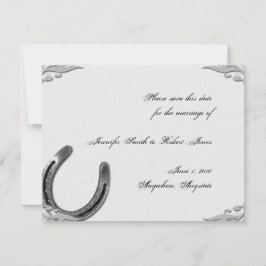 Silver Horseshoe auf White Wedding Save the Date