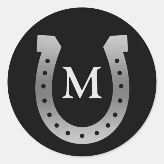 Silver Horseshoe Monogram Runder Aufkleber (Vorderseite)