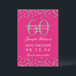 Silver Hot Pink 60. Geburtstag Rett Daten Einladung<br><div class="desc">Elegantes "60th Birthday Party" Design mit Imitats Glitzer Konfetti & Details Text. Einfach zu bedienen und leicht zu personalisieren. Bestelle noch heute!</div>
