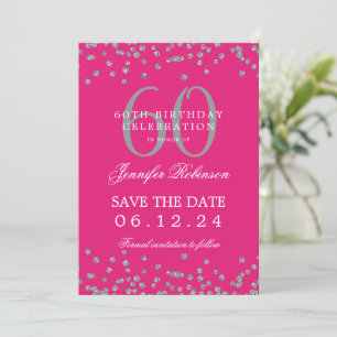 Silver Hot Pink 60. Geburtstag Rett Daten Einladung