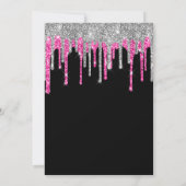Silver Hot Pink Glitter Drips Black 18th Birthday Einladung (Rückseite)