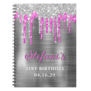 Silver Hot Pink Glitzer Tropfen Metallic Geburtsta Notizblock