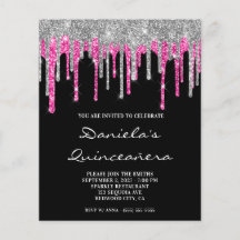 Silver Hot Pink Glitzer Tropfen Quinceañera Einlad