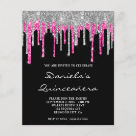 Silver Hot Pink Glitzer Tropfen Quinceañera Einlad