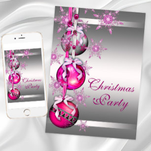 Silver Hot Pink Snowflakes Weihnachts-Party Einladung