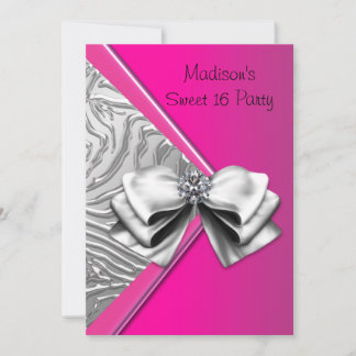 Silver Hot Pink Zebra Sweet 16 Party Einladung