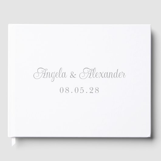 Silver Hübsch Curly Script Wedding Gästebuch (Vorderseite)