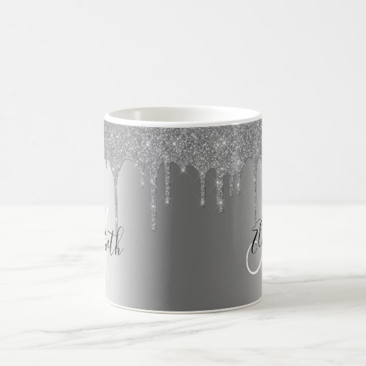 Silver Hübsch Glitzer Tropfen Metal Monogram Kaffeetasse (Mittel)