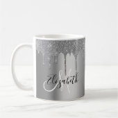 Silver Hübsch Glitzer Tropfen Metal Monogram Kaffeetasse (Links)