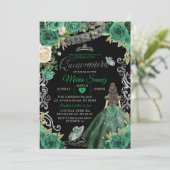 Silver Hunter Green Mexican Floral Quinceañera Einladung (Stehend Vorderseite)