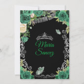 Silver Hunter Green Mexican Floral Quinceañera Einladung (Rückseite)