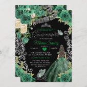 Silver Hunter Green Mexican Floral Quinceañera Einladung (Vorne/Hinten)