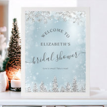 Silver ice blue snow pine welcome bridal shower