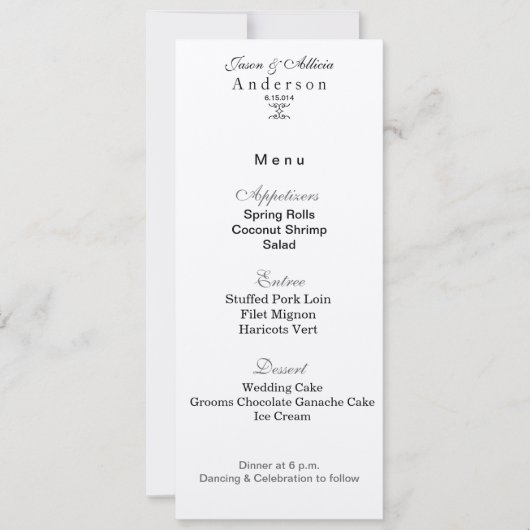 Silver Ice Menu Card für Hochzeiten & Galas Einladung (Vorderseite)