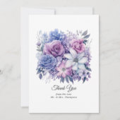 Silver, Icy Blue und Lilac Floral Wedding Dankeskarte (Vorderseite)