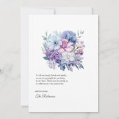 Silver, Icy Blue und Lilac Floral Wedding Dankeskarte (Rückseite)