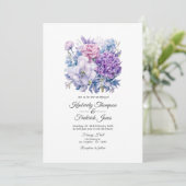 Silver, Icy Blue und Lilac Floral Wedding Einladung (Stehend Vorderseite)