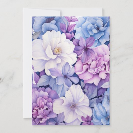 Silver, Icy Blue und Lilac Floral Wedding Einladung (Rückseite)