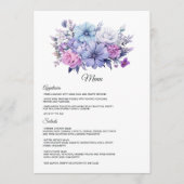 Silver, Icy Blue und Lilac Floral Wedding Menükarte (Vorderseite)