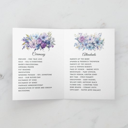 Silver, Icy Blue und Lilac Floral Wedding Programm (Innenseite)