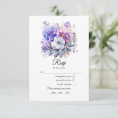 Silver, Icy Blue und Lilac Floral Wedding RSVP Karte (Stehend Vorderseite)