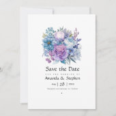 Silver, Icy Blue und Lilac Floral Wedding Save The Date (Vorderseite)