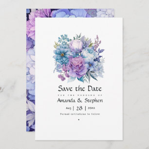 Silver, Icy Blue und Lilac Floral Wedding Save The Date
