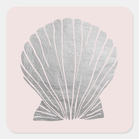 Silver Imitate Elegant Metallic Seashell Wedding Quadratischer Aufkleber (Vorderseite)