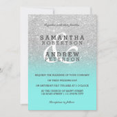 Silver Imitate Glitzer aquamarin ombre Brautübunge Einladung (Vorderseite)